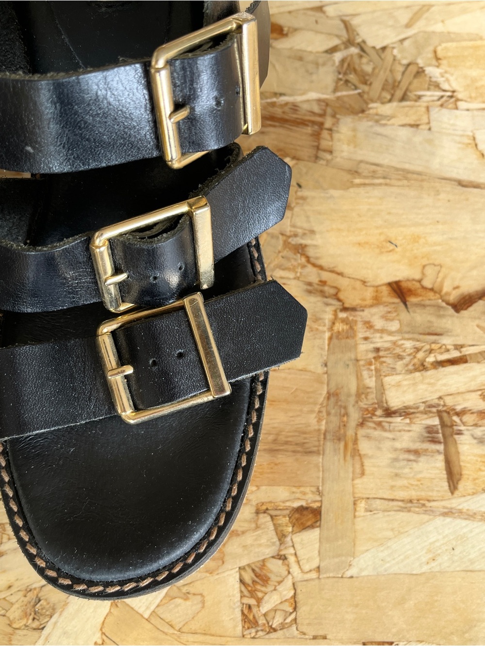 Miista Black Leather Platform Sandals with Brass Buckles - Picture 2 of 4